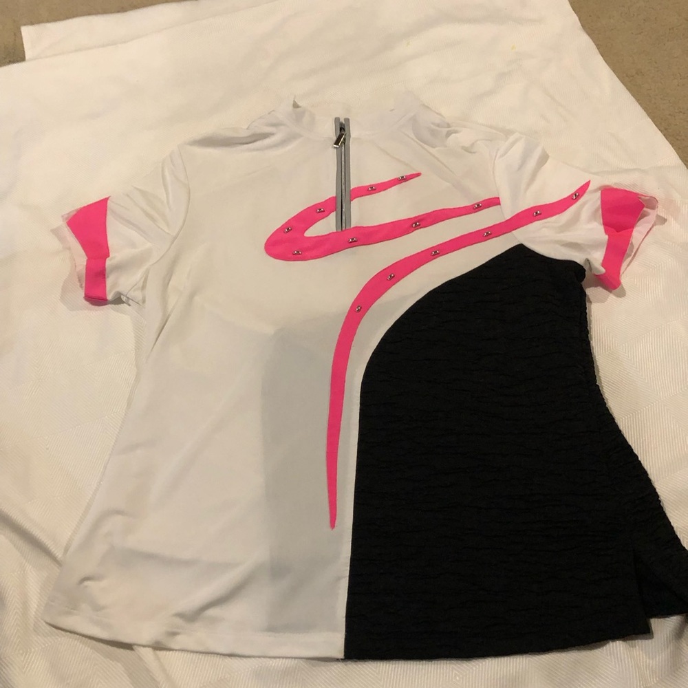 jamie sadock White Polo with Black Panels and Neon Yellow Accents